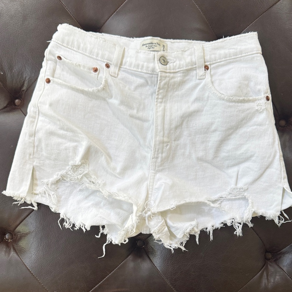 Abercrombie & Fitch White Frayed Hem Denim Shorts